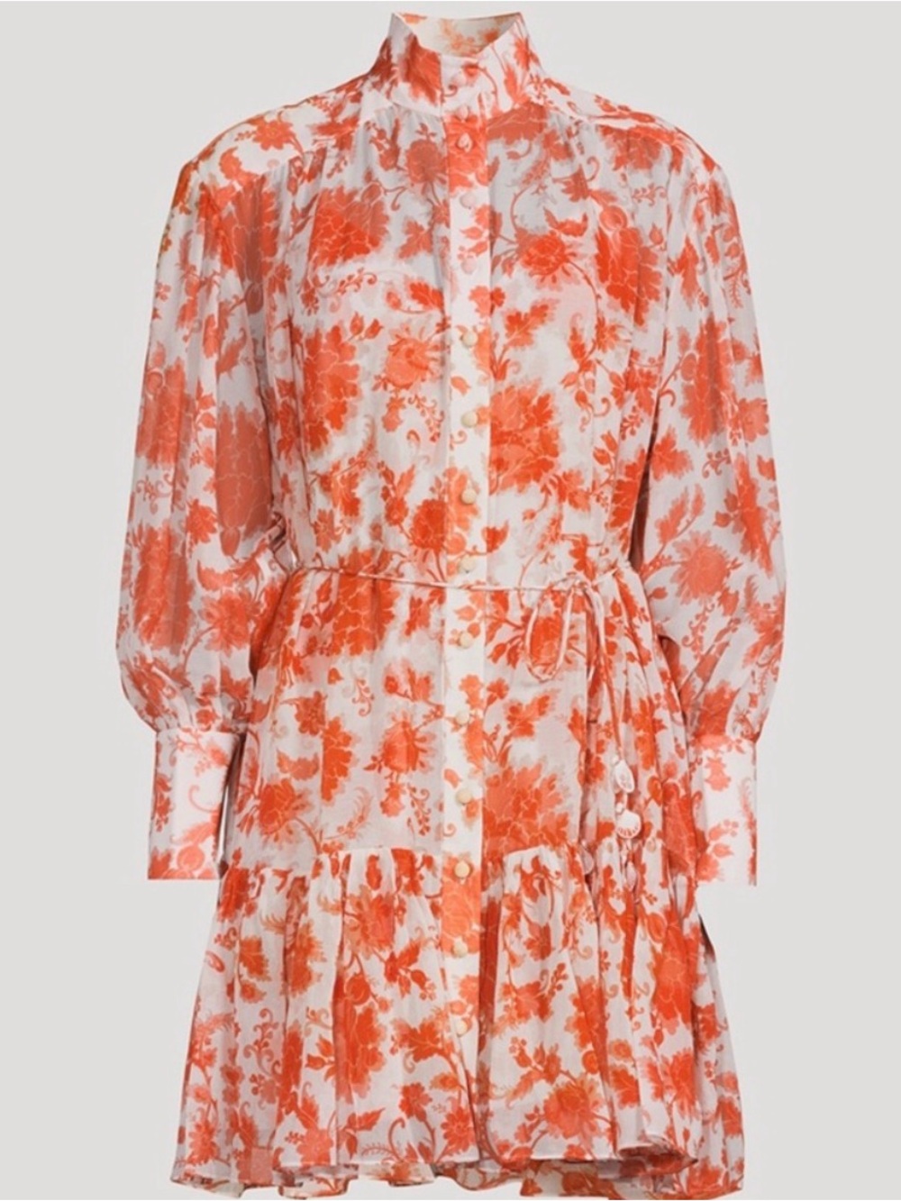Zimmermann Postcard Lantern Mini Dress Orange Tonal Floral Cotton Silk size 1